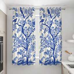 Blue Bird Floral Curtains, Chinoiserie Botanical Custom Made Drapes - thumbnail 2