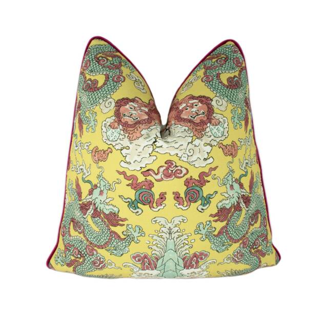 Schumacher - Magic Mountain Dragon Yellow Fantastical Exotic Statement Cushion Cover Handmade Throw Pillow Luxury Home Decor - image 1