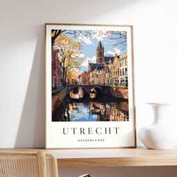 Utrecht Canals Poster Dutch Travel Print, Europe Wall Art - thumbnail 1