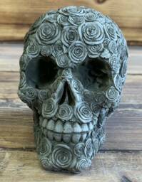 Stone Garden Full Rose Skull Gothic Human Head Ornament Statue - thumbnail 1