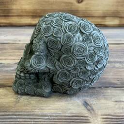 Stone Garden Full Rose Skull Gothic Human Head Ornament Statue - thumbnail 2