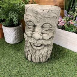 Stone Garden Green Man Tree Stump Plinth Concrete Ornament - thumbnail 3