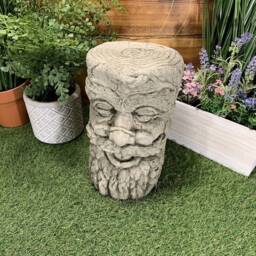 Stone Garden Green Man Tree Stump Plinth Concrete Ornament - thumbnail 2