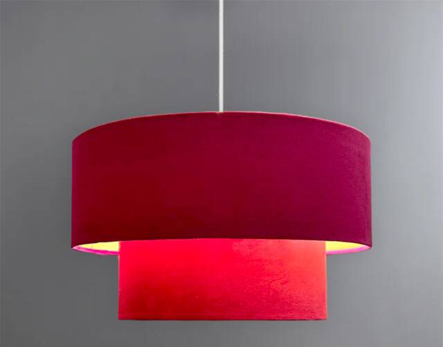 New Hq Luxury Two Tier Lamp Shade Pendant Light Ceiling Hot Pink Velvet With Metallic Lining - image 1