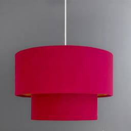 New Hq Luxury Two Tier Lamp Shade Pendant Light Ceiling Hot Pink Velvet With Metallic Lining - thumbnail 2