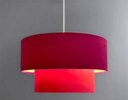 New Hq Luxury Two Tier Lamp Shade Pendant Light Ceiling Hot Pink Velvet With Metallic Lining