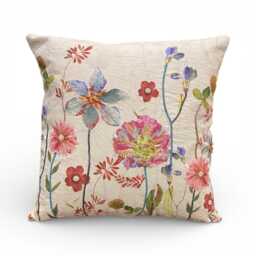 New Iris & Cottage Garden Flowers Embroidered Cushion, Purples, Reds Greens - thumbnail 2