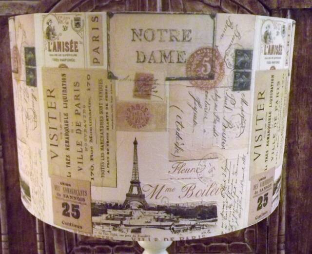Vintage Paris Postcard Lampshade Eiffel Tower Decoupage - image 1