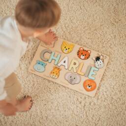 Personalized Animals Puzzle For Baby Girl & Boy Handmade Custom Name First Christmas Gift Safari Montessori Toys Unique