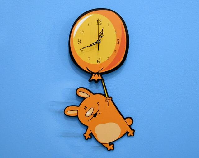 Swinging Little Rabbit Hanging From Balloon - Pendulum Wall Clock - image 1
