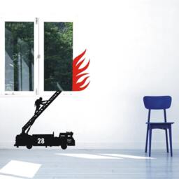 Fire Truck & Firefighter Extinguish The Fire Emergency Fireman Services Vinyl Wall Decal + Flames - thumbnail 2