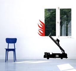 Fire Truck & Firefighter Extinguish The Fire Emergency Fireman Services Vinyl Wall Decal + Flames - thumbnail 1