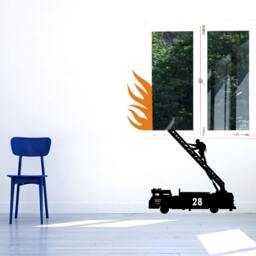 Fire Truck & Firefighter Extinguish The Fire Emergency Fireman Services Vinyl Wall Decal + Flames - thumbnail 3