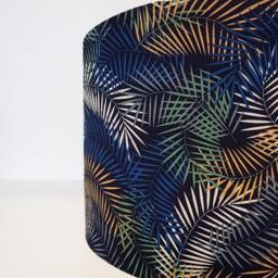 Navy Botanical Leaves Lampshade in Cotton With White Lining - thumbnail 4
