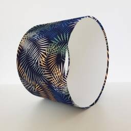 Navy Botanical Leaves Lampshade in Cotton With White Lining - thumbnail 2