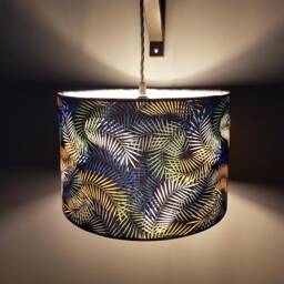 Navy Botanical Leaves Lampshade in Cotton With White Lining - thumbnail 1