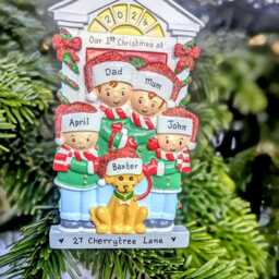 Personalised Door Family Of 3 4 5 6 With Dog Puppy Christmas Tree Decoration First 1st Xmas 2024 Bauble Hanging Ornament Labrador Keepsake - thumbnail 2
