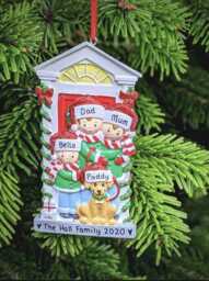 Personalised Door Family Of 3 4 5 6 With Dog Puppy Christmas Tree Decoration First 1st Xmas 2024 Bauble Hanging Ornament Labrador Keepsake
