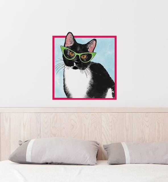 Tuxedio Cat With Glasses Wall Sticker Decal - Dogs & Pets Stickers, Art, Decals, Kids Animals Decals