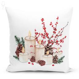 Christmas Candles Cushion Cover With Pine Cones & Leaves - 4 Options Double Sided Printing On The Chenille Different Sizes, Oeko-Tex?? - thumbnail 2