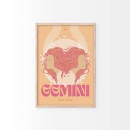 Gemini Zodiac Print - Astrology Prints, Colourful Wall Art, Retro Print, Star Sign, Eclectic Decor - thumbnail 1