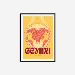 Gemini Zodiac Print - Astrology Prints, Colourful Wall Art, Retro Print, Star Sign, Eclectic Decor - thumbnail 3