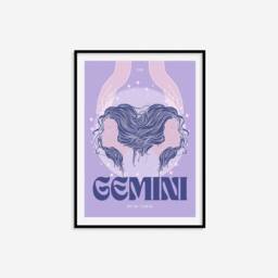 Gemini Zodiac Print - Astrology Prints, Colourful Wall Art, Retro Print, Star Sign, Eclectic Decor - thumbnail 2