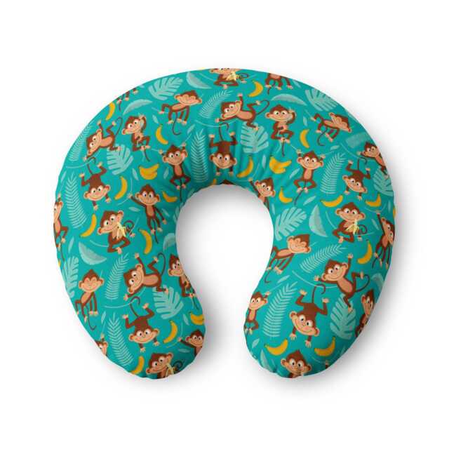Playful Monkey Pattern Nursing Pillow Cover - Teal Banana Jungle Print - image 1