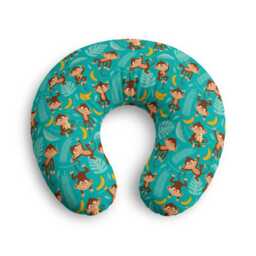 Playful Monkey Pattern Nursing Pillow Cover - Teal Banana Jungle Print - thumbnail 2