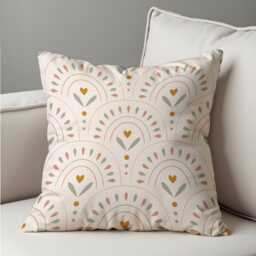 Boho Rainbow Cushion Cover, Neutral Pastel Arches With Heart & Leaf Motif Pillow Case, Soft Minimalist Throw Cozy Home Decor