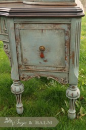 Sold - Blue Antique Shabby Chic Chalk Painted Distressed Vanity Desk, Lady's Desk Dressing Table, Mahogany