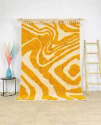 Hand Tufted Moroccan Yellow Berber Rug, Authentic Beni Ourain Carpet, Large 9x12 Area Handwoven Wool Shag Rug With Abstract Lines