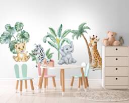 Cute Safari Animals Wall Decal For Kids, Removable Peel & Stick Decals, African Stickers