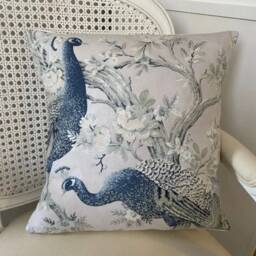Handmade Cushion Cover in Laura Ashley Belvedere, Peacock Print, The Midnight Colour Way, Various Sizes Available - thumbnail 1