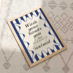 Navy Bathroom Print - Wash Your Hands You Filthy Animal Funny Toilet Quote Wall & Cream Decor Ensuite Art - thumbnail 3