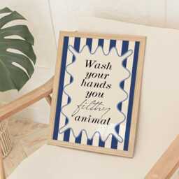 Navy Bathroom Print - Wash Your Hands You Filthy Animal Funny Toilet Quote Wall & Cream Decor Ensuite Art - thumbnail 1