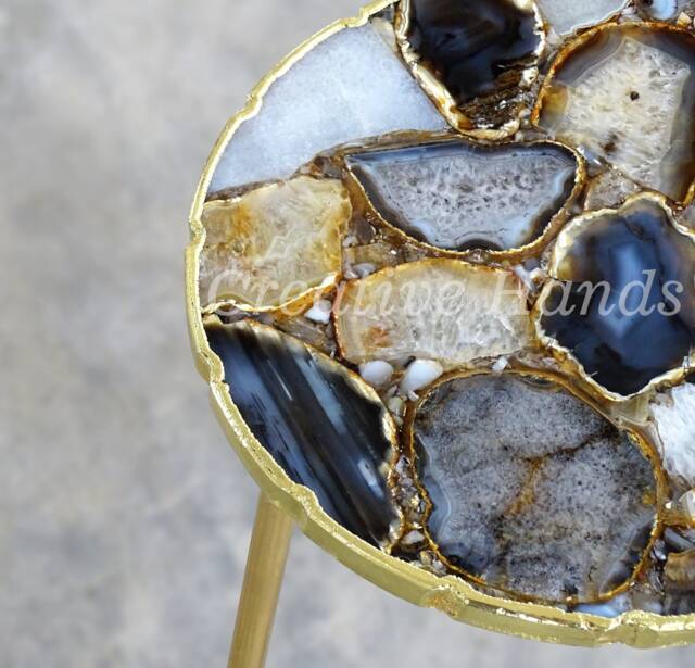 Handcrafted Agate Side Table Gold Plated Edge, Uneven Edges - image 1