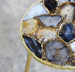 Handcrafted Agate Side Table Gold Plated Edge, Uneven Edges - thumbnail 1