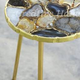Handcrafted Agate Side Table Gold Plated Edge, Uneven Edges - thumbnail 2