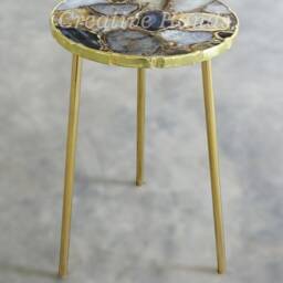 Handcrafted Agate Side Table Gold Plated Edge, Uneven Edges - thumbnail 4