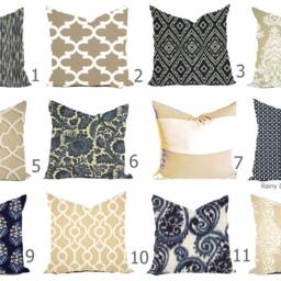 Custom Outdoor Indoor Pillow Cover Sham - Tan Khaki Sand Navy Indigo Blue 16x16 18x18 - thumbnail 2