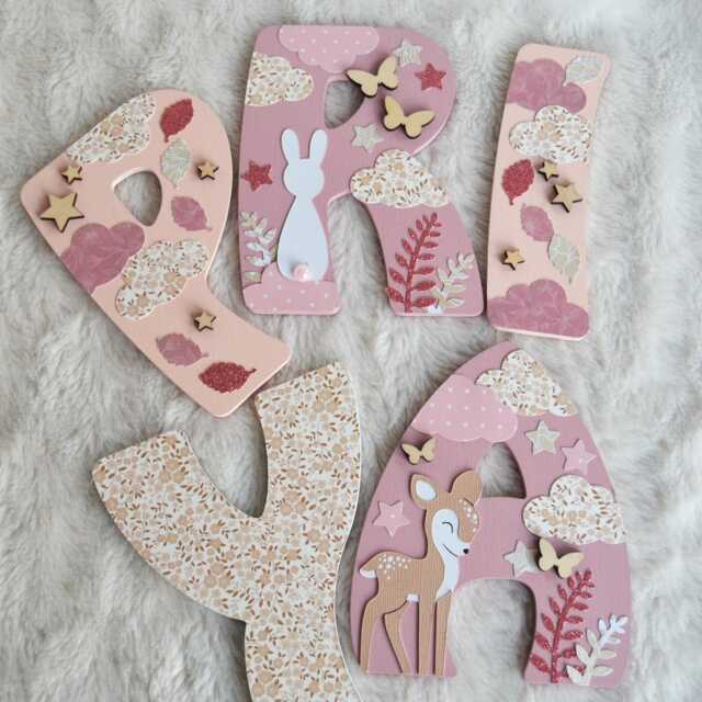 Wooden Name Sign, 15 cm, With A Fox, Fawn & Forest Animal Theme, For Decorating Child's Room - Made To Order - image 1