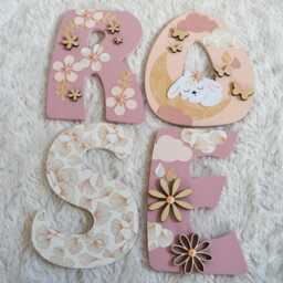 Wooden Name Sign, 15 cm, With A Fox, Fawn & Forest Animal Theme, For Decorating Child's Room - Made To Order - thumbnail 2