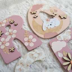 Wooden Name Sign, 15 cm, With A Fox, Fawn & Forest Animal Theme, For Decorating Child's Room - Made To Order - thumbnail 3