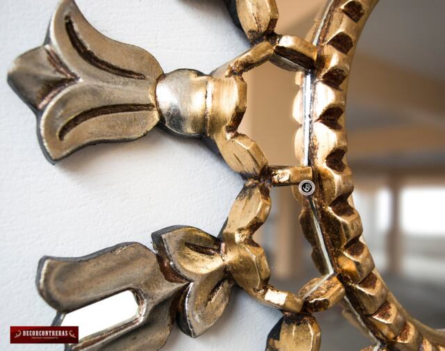 "Silver & Gold Round Wall Mirror 17.7"", Hand Carved Accent Mirrors Wall Decor ""Peruvian Sun" - image 1