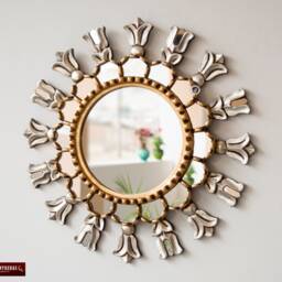 "Silver & Gold Round Wall Mirror 17.7"", Hand Carved Accent Mirrors Wall Decor ""Peruvian Sun" - thumbnail 3