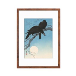 Japanese Art Two Crows Print Poster Woodblock Ukiyo-E Ohara Koson Shoson Raven Moon Bird Framed Mounted Wall Nature Landscape Elegant A3 A2 - thumbnail 3