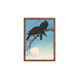 Japanese Art Two Crows Print Poster Woodblock Ukiyo-E Ohara Koson Shoson Raven Moon Bird Framed Mounted Wall Nature Landscape Elegant A3 A2 - thumbnail 2