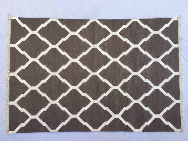 4x6 Cotton Grey & White Rug Dhurrie - Flat Weave Hand Woven - image 1