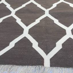 4x6 Cotton Grey & White Rug Dhurrie - Flat Weave Hand Woven - thumbnail 3